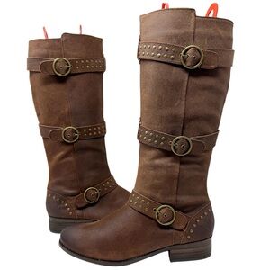 Reba Women’s Brown Studded Knee High Riding Boots Size 9